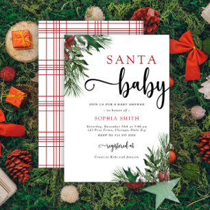 Invitation pour une baby shower de Noël avec Santa
