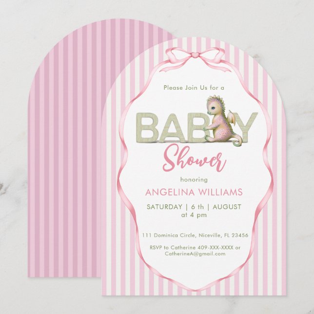 Invitation pour une baby shower Dragon mignon  (Devant / Derrière)