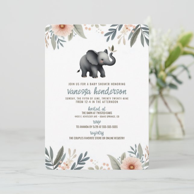 Invitation pour une Baby Shower Éléphant (Debout devant)