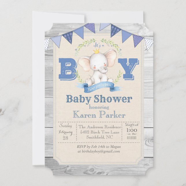 Invitation pour une baby shower éléphant (Devant)