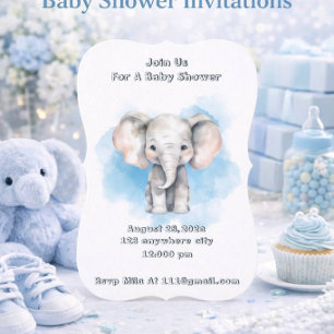 Invitation pour une baby shower éléphant bébé bleu
