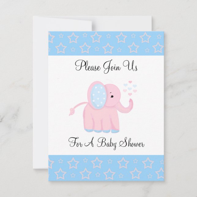 Invitation pour une baby shower éléphant rose doux (Devant)