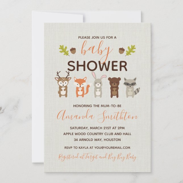 Invitation pour une Baby Shower en Forêt (Devant)