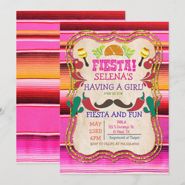 Invitation pour une Baby Shower Fiesta Mexicaine (Devant / Derrière)
