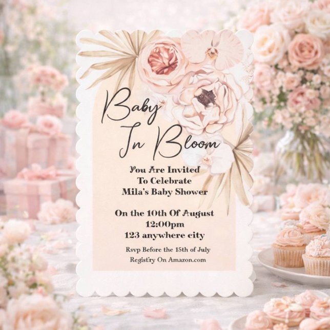 Invitation pour une baby shower fille aux fleurs r (Créateur téléchargé)