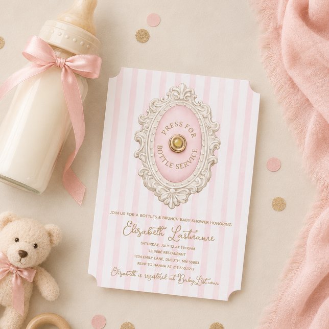 Invitation pour une Baby Shower Fille avec Bouteil (Pink Bottles and Brunch Baby Shower Invitation)