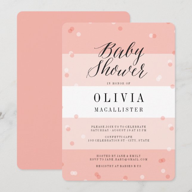 Invitation pour une Baby Shower Fille avec des ray (Devant / Derrière)