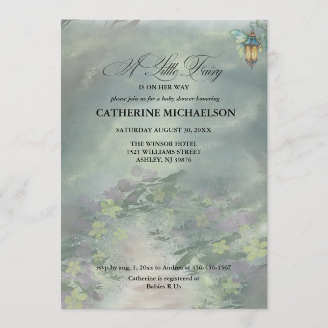 Invitation pour une Baby Shower Fille Fée de la Fo (Devant)