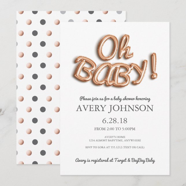Invitation pour une Baby Shower Fille ou Garçon av (Devant / Derrière)