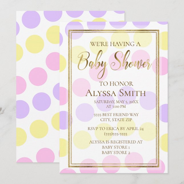 Invitation pour une Baby Shower Fille Rose Jaune V (Devant / Derrière)