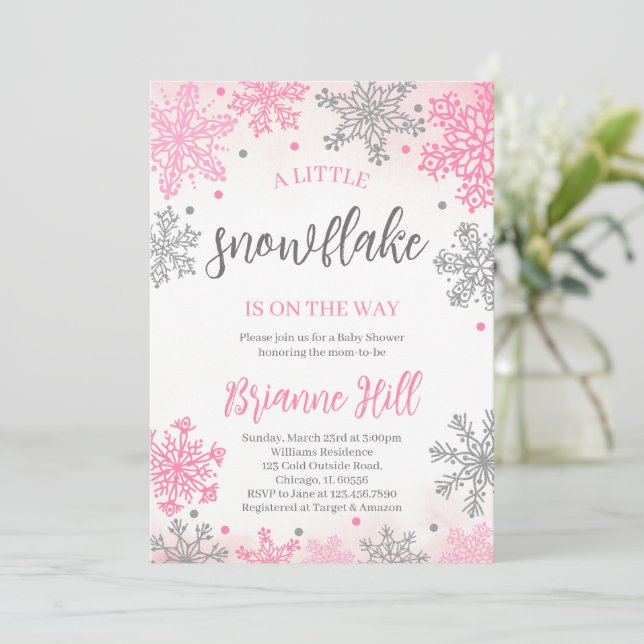 Invitation pour une Baby Shower Flocon de Neige (Debout devant)
