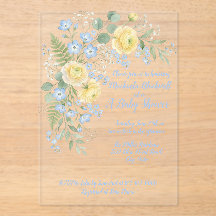 Invitation pour une baby shower Floral Bleu Jaune