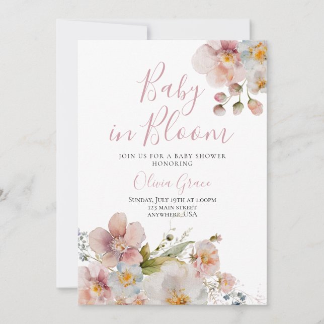 Invitation pour une baby shower florale Baby in Bl (Devant)