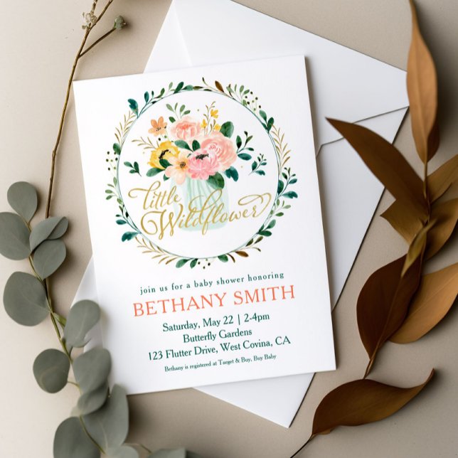 Invitation pour une Baby Shower Florale Petite Fle (Créateur téléchargé)