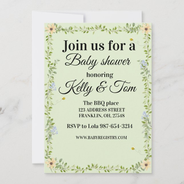 Invitation pour une baby shower Floralish (Devant)