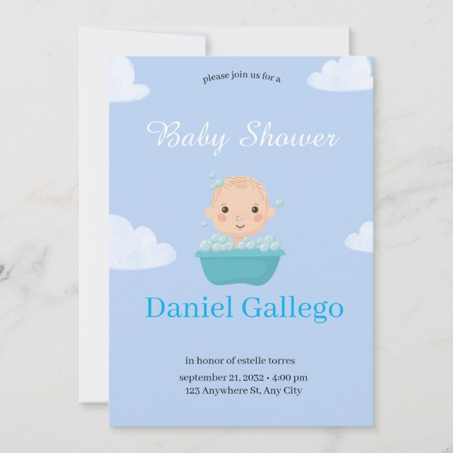 Invitation pour une Baby Shower Garçon - Douce (Devant)