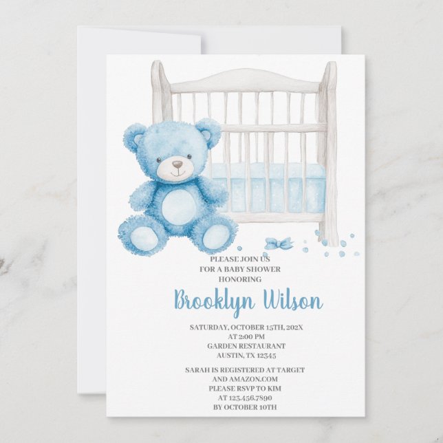 Invitation pour une Baby Shower Garçon Éléphant (Devant)