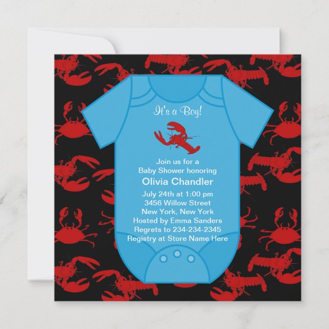 Invitation pour une Baby Shower Garçon Homard (Devant)