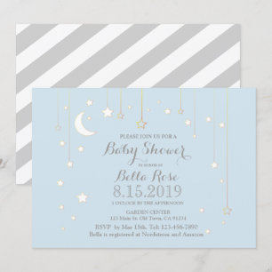 Invitation pour une Baby Shower Garçon Lune et Éto