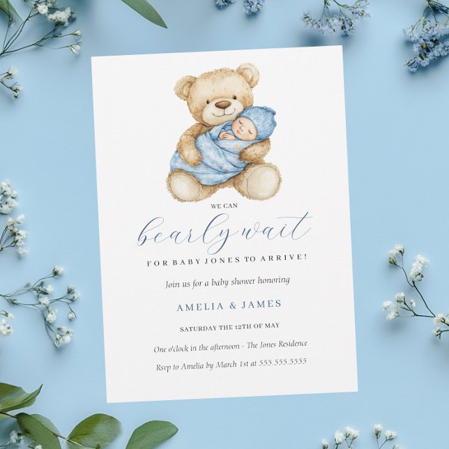 Invitation pour une Baby Shower Garçon Ourson Bleu (Créateur téléchargé)