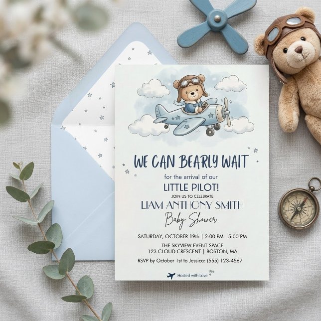  Invitation pour une Baby Shower Garçon Ourson en  (Créateur téléchargé)
