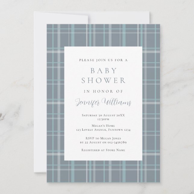 Invitation pour une Baby Shower Garçon Plaid Simpl (Devant)