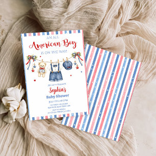 Invitation pour une Baby Shower Garçon Rouge Blanc