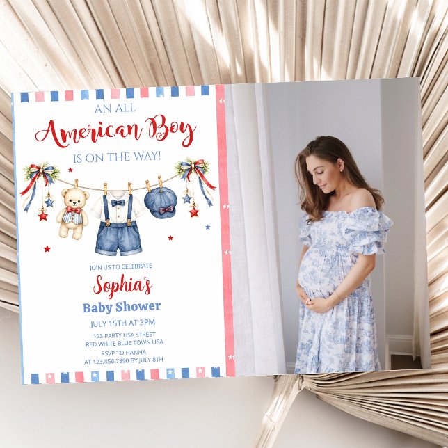 Invitation pour une Baby Shower Garçon Rouge Blanc (Créateur téléchargé)