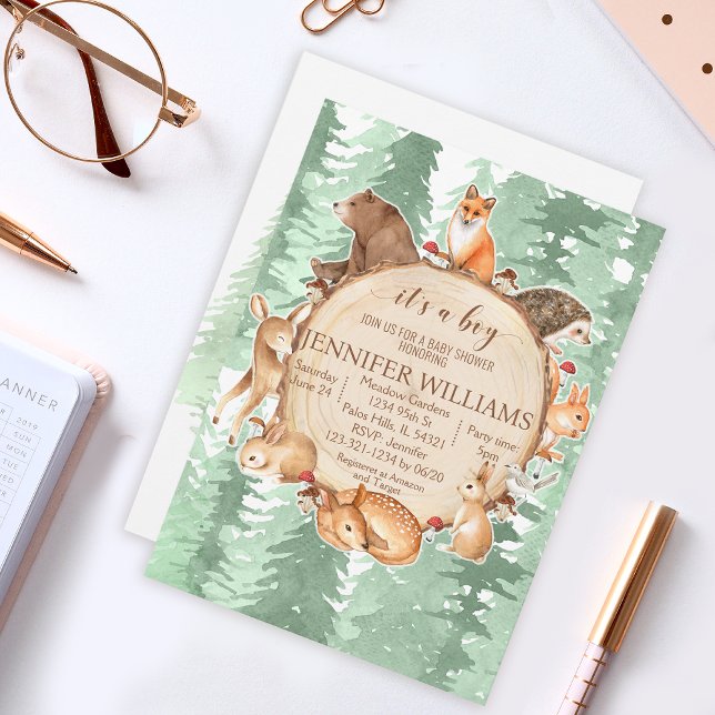 Invitation pour une baby shower garçon thème fores (Créateur téléchargé)