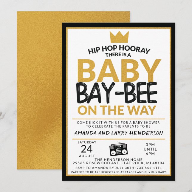 Invitation pour une Baby Shower Hip Hop (Devant / Derrière)