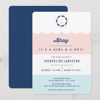 Invitation pour une Baby Shower Jumeaux Fille Garç