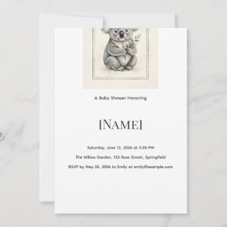 Invitation pour une Baby Shower Koala, Modifiable