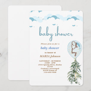 Invitation pour une Baby Shower Oh Boy Blue Balloo