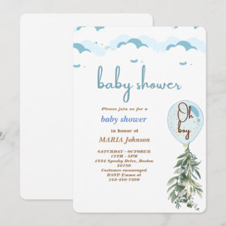 Invitation pour une Baby Shower Oh Boy Blue Balloo