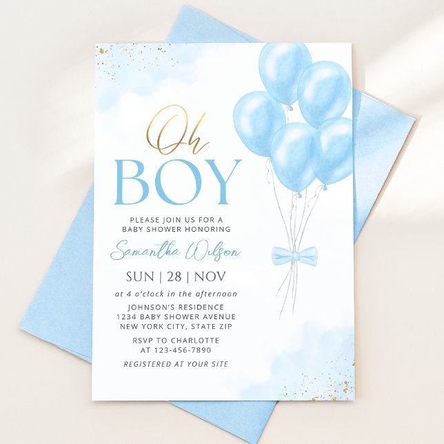 Invitation pour une Baby Shower Oh Boy Blue Balloo (Créateur téléchargé)