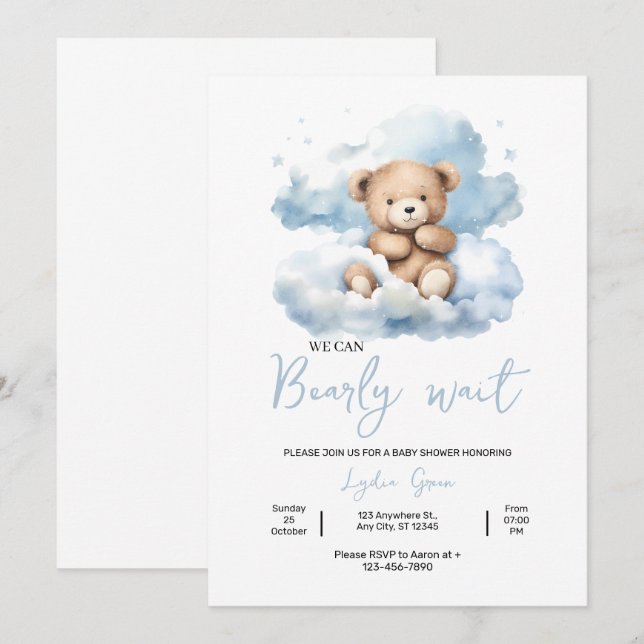 Invitation pour une Baby Shower Ours en Peluche, O (Devant / Derrière)