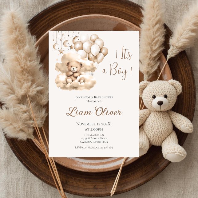 Invitation pour une baby shower ours garçon (Créateur téléchargé)