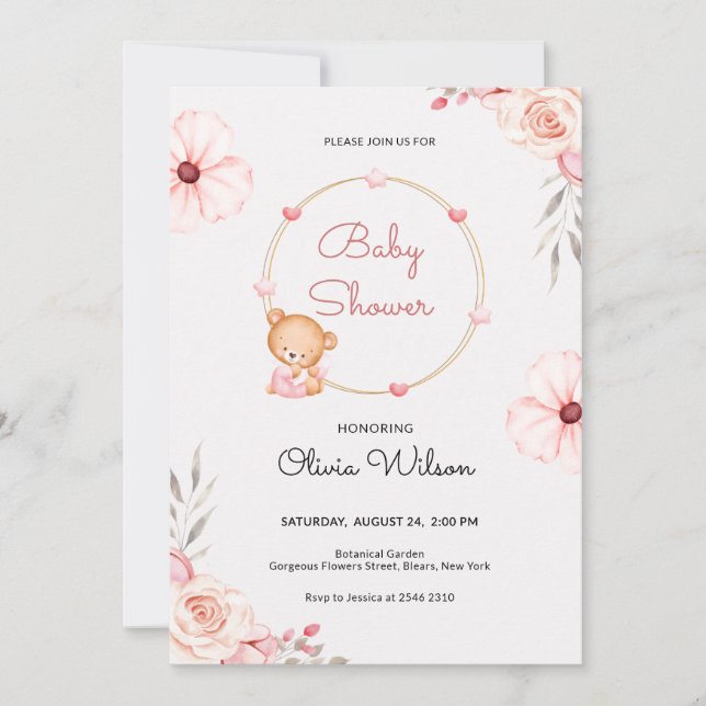 Invitation pour une baby shower Ourson (Devant)