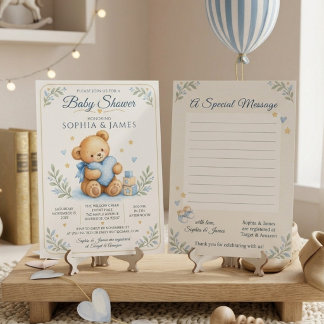 Invitation pour une baby shower Ourson aquarelle b