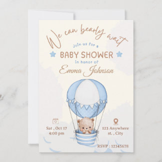 Invitation pour une baby shower ourson bleu