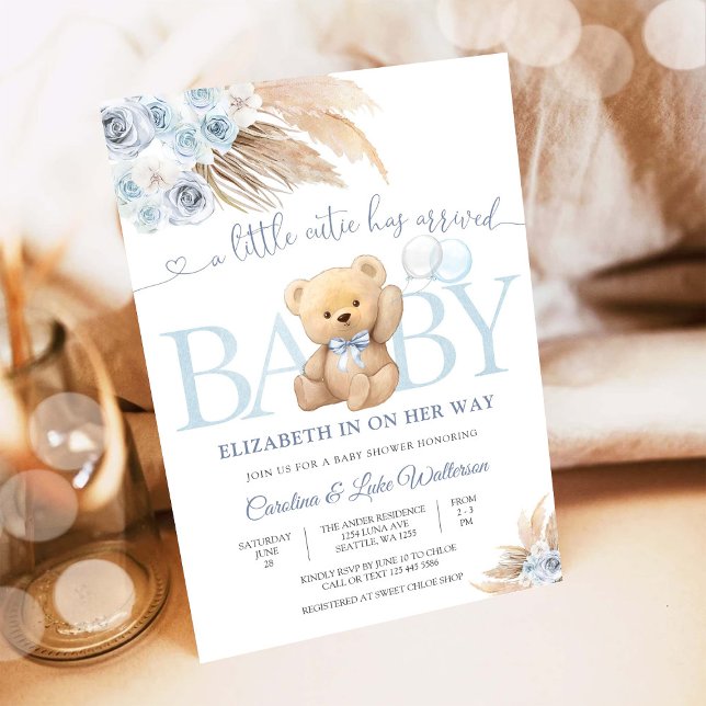 Invitation pour une Baby Shower Ourson Bleu en Pel (Créateur téléchargé)