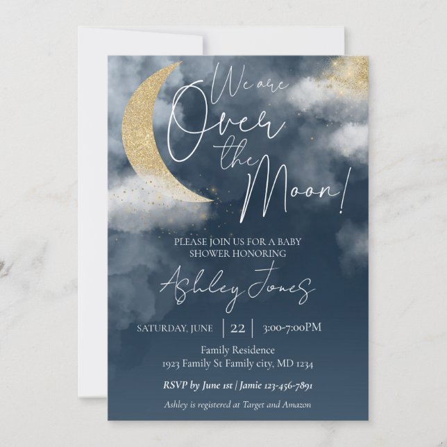 Invitation pour une Baby Shower Over The Moon (Devant)