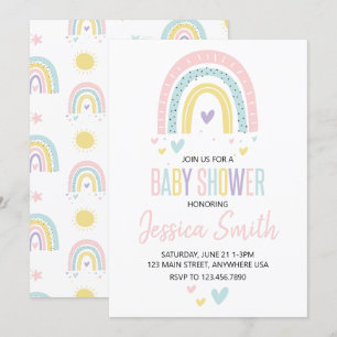Invitation pour une baby shower pastel arc-en-ciel