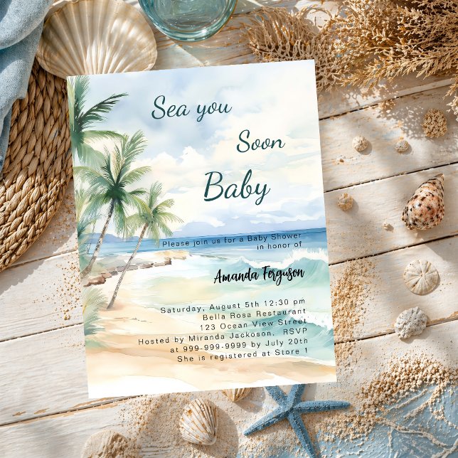 Invitation pour une Baby Shower plage tropicale À  (Créateur téléchargé)