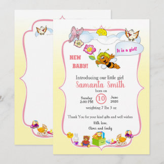 Invitation pour une baby shower pour fille avec un