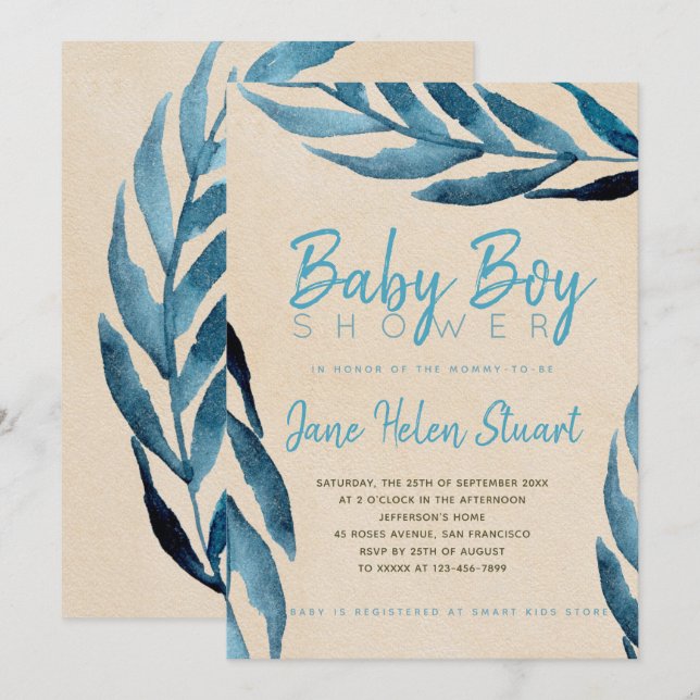 Invitation pour une baby shower pour garçon avec f (Devant / Derrière)
