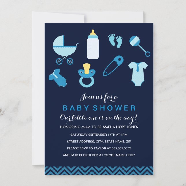 Invitation pour une Baby Shower pour un Petit Garç (Devant)