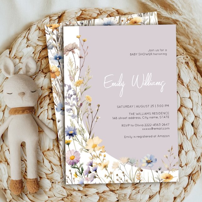 Invitation pour une baby shower pour une petite fi (Wildflower meadow rustic boho baby shower girl invitation )