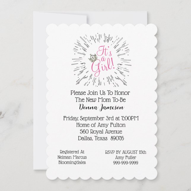 Invitation pour une Baby Shower «Princesse» (Devant)
