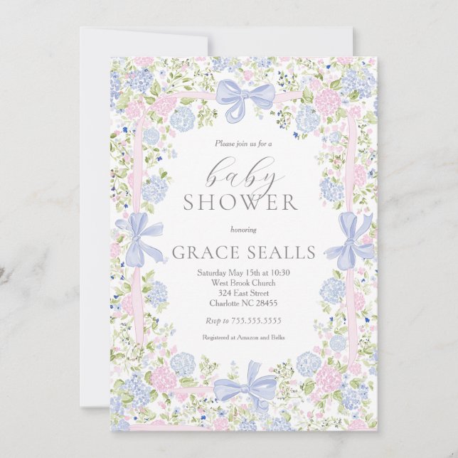 Invitation pour une baby shower rose et bleue gran (Devant)
